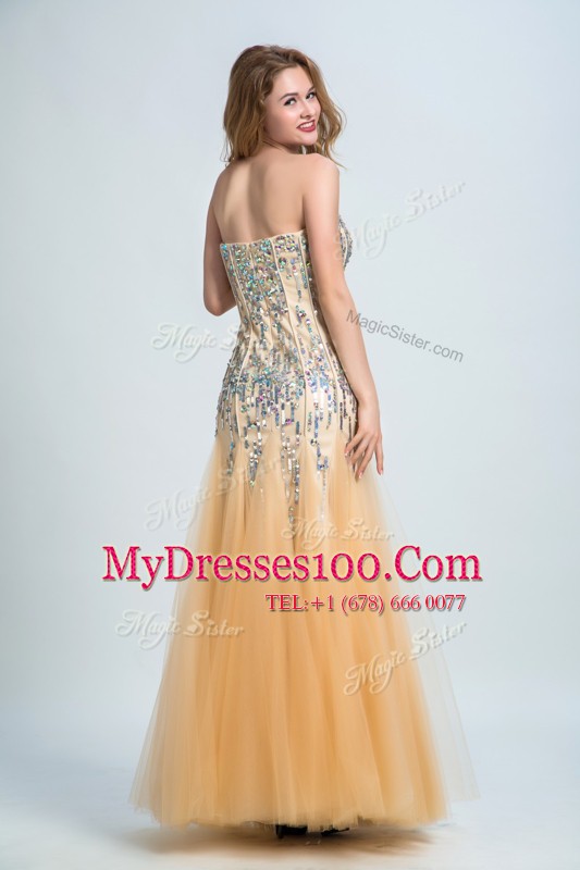 Custom Designed Gold Strapless Zipper Sequins Prom Party Dress Sleeveless