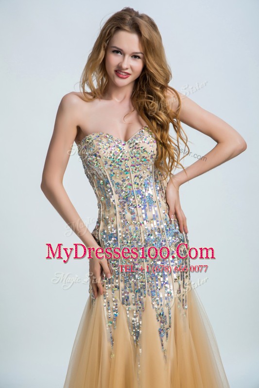 Custom Designed Gold Strapless Zipper Sequins Prom Party Dress Sleeveless