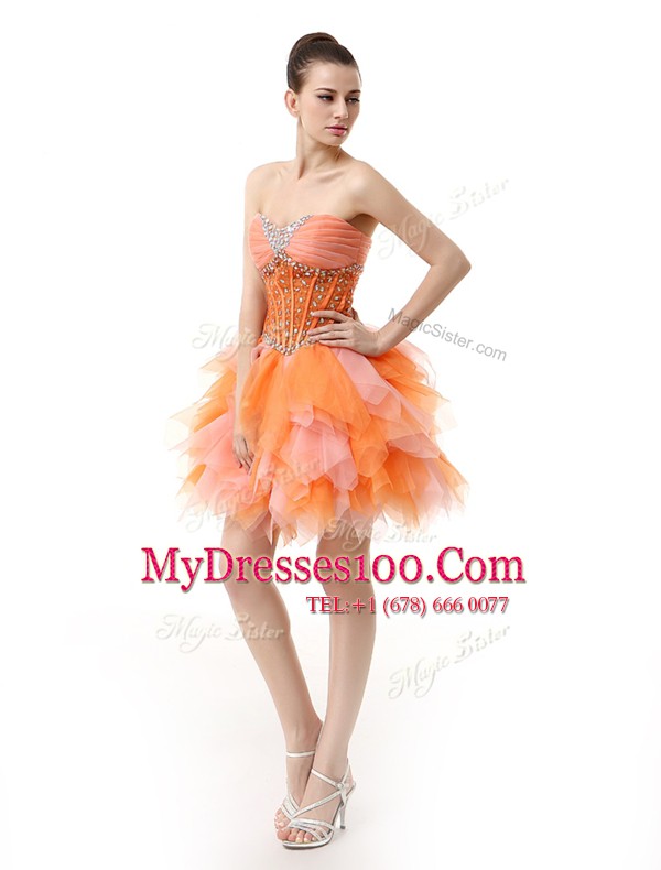 Organza Sweetheart Sleeveless Zipper Beading and Ruffles Dress for Prom in Multi-color