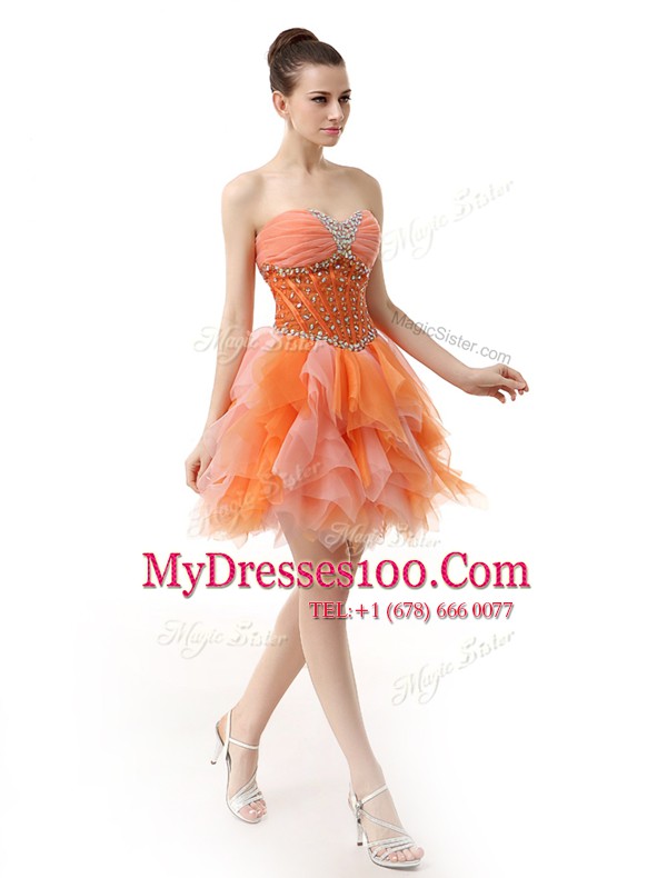 Organza Sweetheart Sleeveless Zipper Beading and Ruffles Dress for Prom in Multi-color
