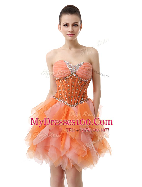 Organza Sweetheart Sleeveless Zipper Beading and Ruffles Dress for Prom in Multi-color
