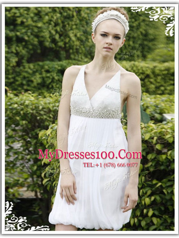 V-neck Sleeveless Criss Cross White Chiffon