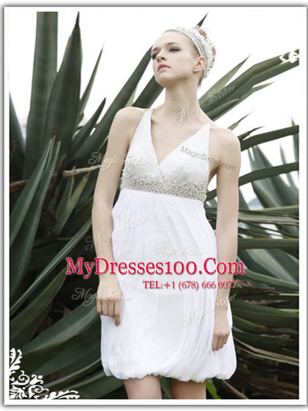 V-neck Sleeveless Criss Cross White Chiffon