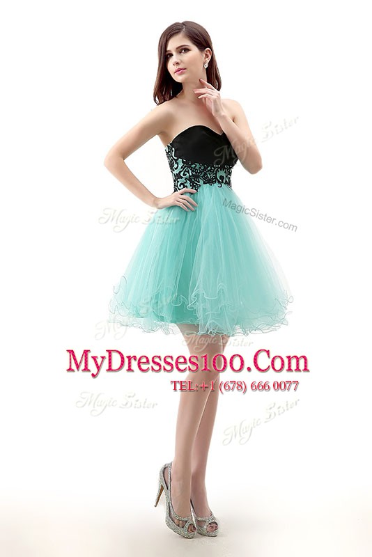 Blue And Black Sleeveless Lace Mini Length Cocktail Dresses