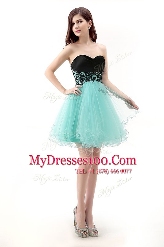Blue And Black Sleeveless Lace Mini Length Cocktail Dresses