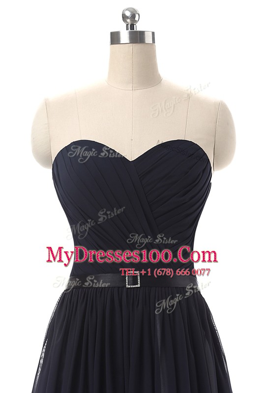 Decent Chiffon Sweetheart Sleeveless Lace Up Ruching and Belt Homecoming Party Dress in Blue And Black