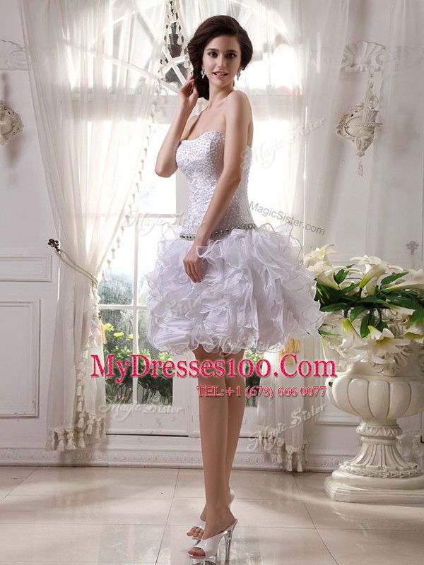 Organza Strapless Sleeveless Zipper Beading and Ruffles Cocktail Dresses in White