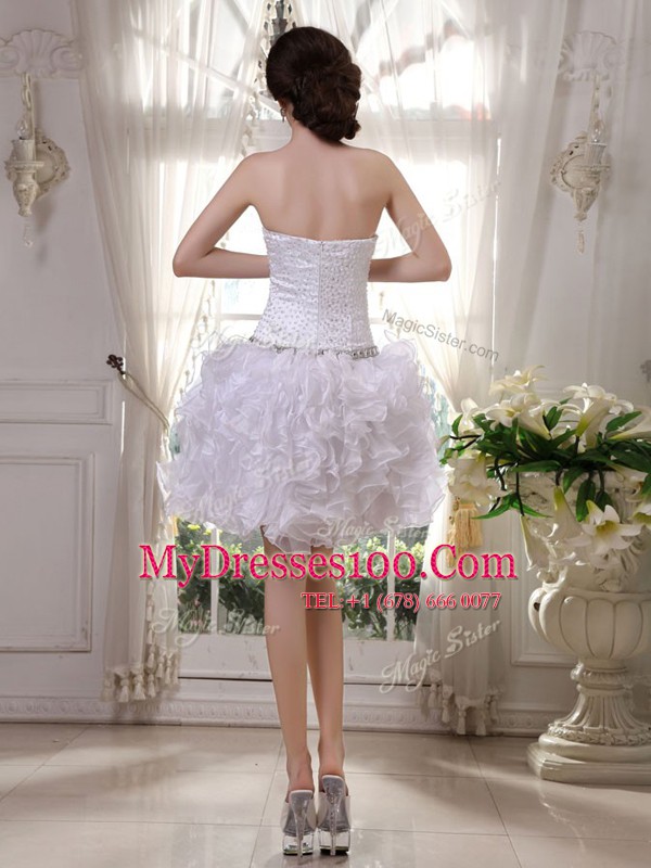 Organza Strapless Sleeveless Zipper Beading and Ruffles Cocktail Dresses in White