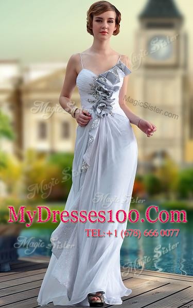 Smart Silver Zipper V-neck Beading and Ruching Homecoming Dress Chiffon Sleeveless
