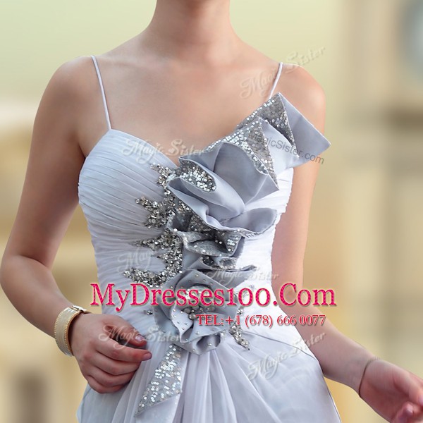 Smart Silver Zipper V-neck Beading and Ruching Homecoming Dress Chiffon Sleeveless