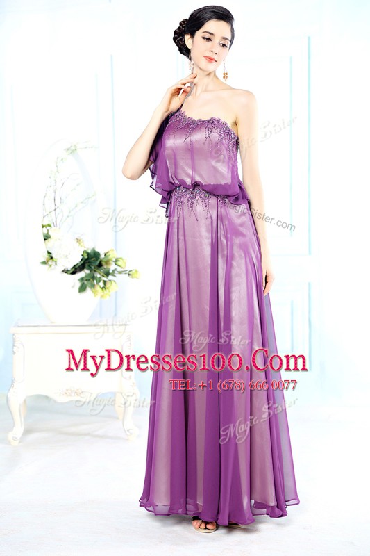 Exceptional One Shoulder Chiffon Half Sleeves Floor Length Mother Of The Bride Dress and Beading