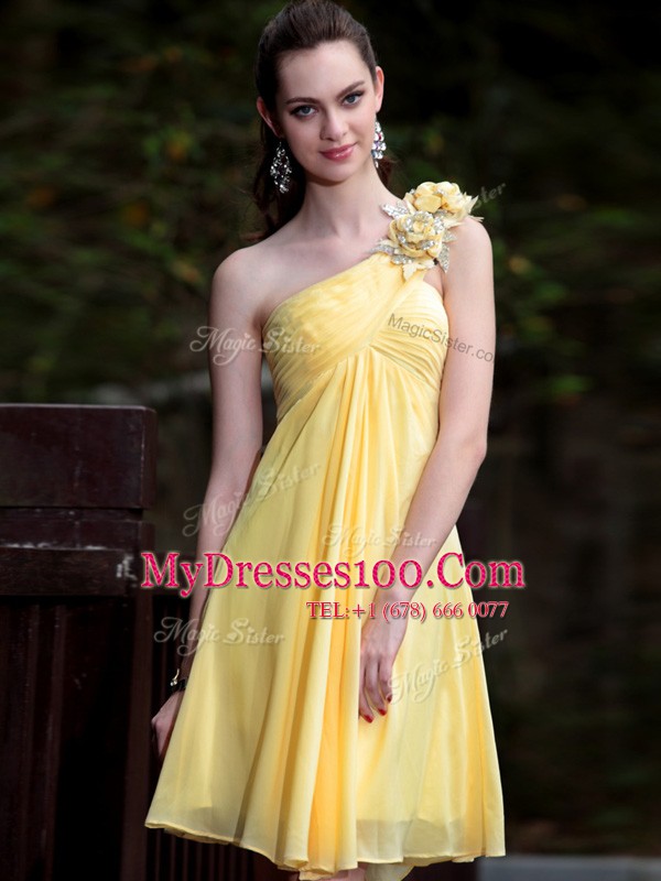 Modern Yellow Cocktail Dresses Prom and Party and For with Hand Made Flower One Shoulder Sleeveless Zipper
