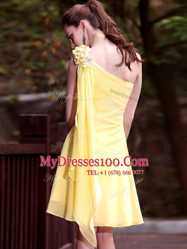Modern Yellow Cocktail Dresses Prom and Party and For with Hand Made Flower One Shoulder Sleeveless Zipper