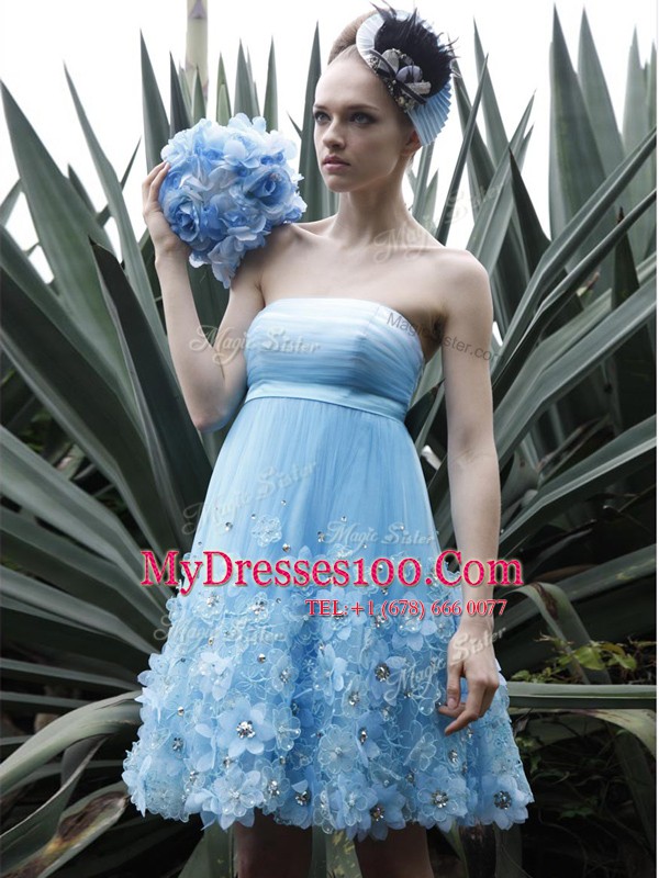 Sumptuous Baby Blue Backless Strapless Beading and Ruching Prom Dress Organza Sleeveless