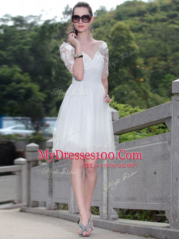 V-neck Sleeveless Tulle Prom Evening Gown Lace Zipper