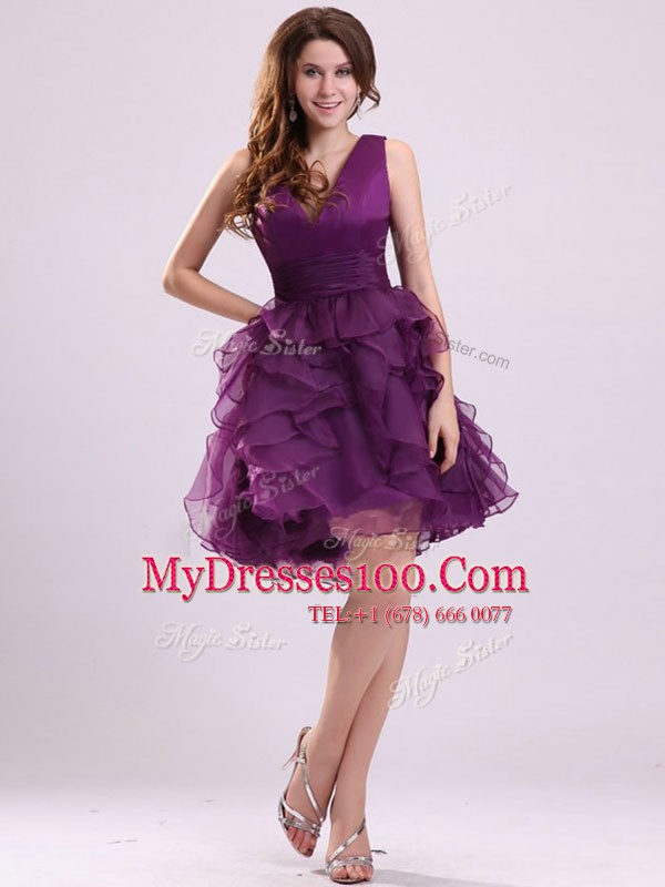 Purple Sleeveless Ruffles Floor Length Club Wear