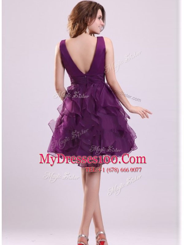 Purple Sleeveless Ruffles Floor Length Club Wear