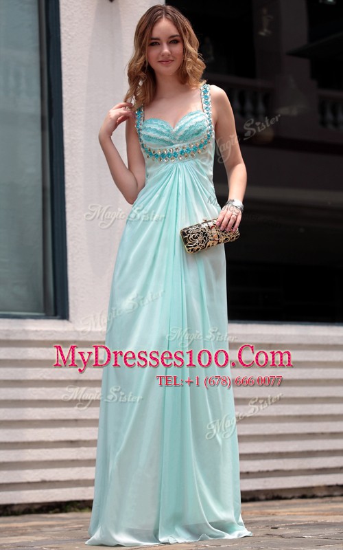 Column/Sheath Prom Dresses Light Blue Straps Chiffon Sleeveless Floor Length Zipper