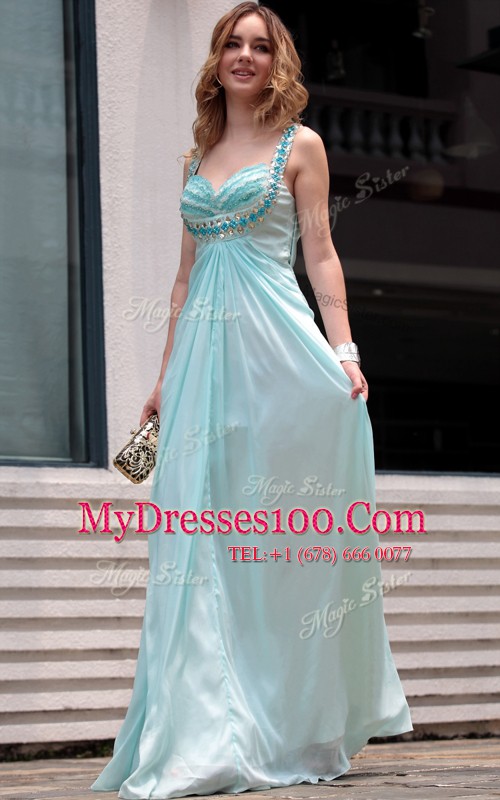 Column/Sheath Prom Dresses Light Blue Straps Chiffon Sleeveless Floor Length Zipper