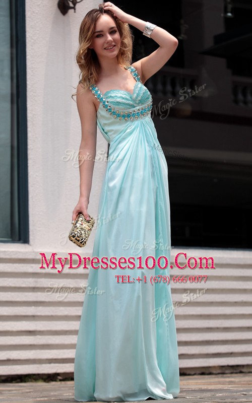 Column/Sheath Prom Dresses Light Blue Straps Chiffon Sleeveless Floor Length Zipper