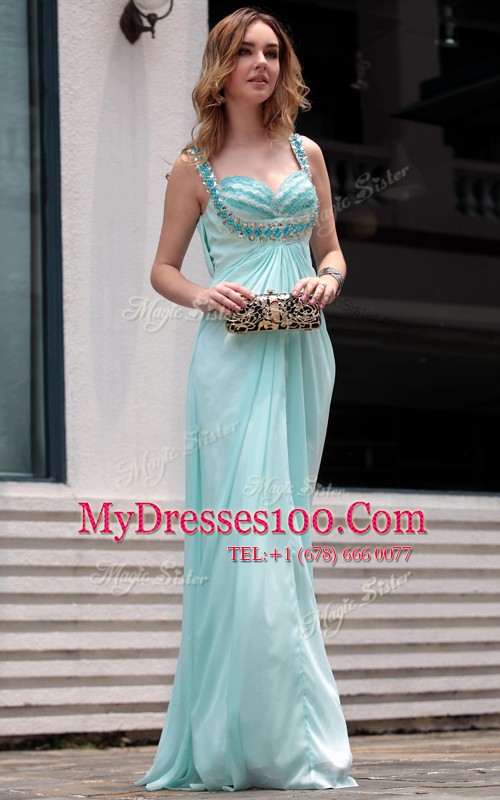 Column/Sheath Prom Dresses Light Blue Straps Chiffon Sleeveless Floor Length Zipper