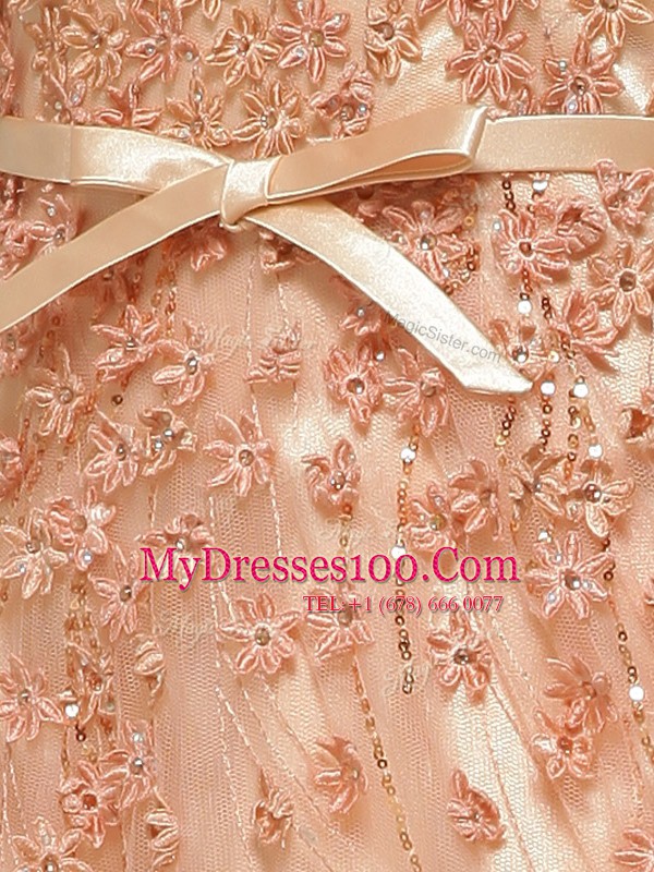With Train Column/Sheath Cap Sleeves Peach Womens Evening Dresses Brush Train Zipper