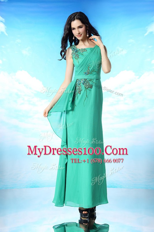 Sophisticated Floor Length Green Evening Dresses Organza Sleeveless Beading and Appliques