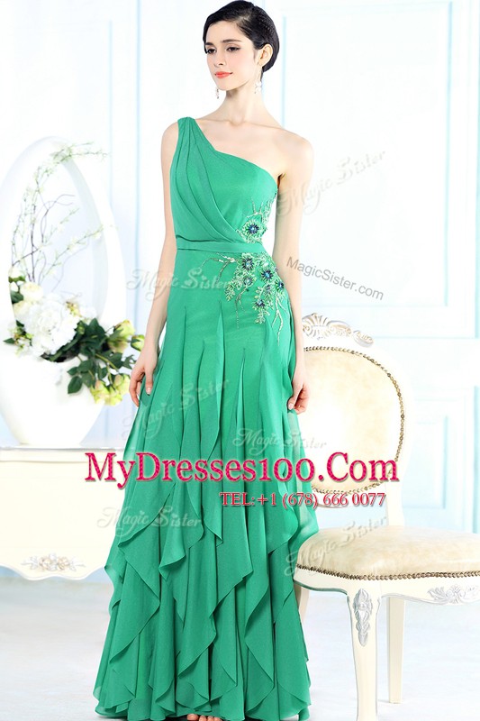 Amazing Green One Shoulder Side Zipper Appliques Homecoming Dress Sleeveless