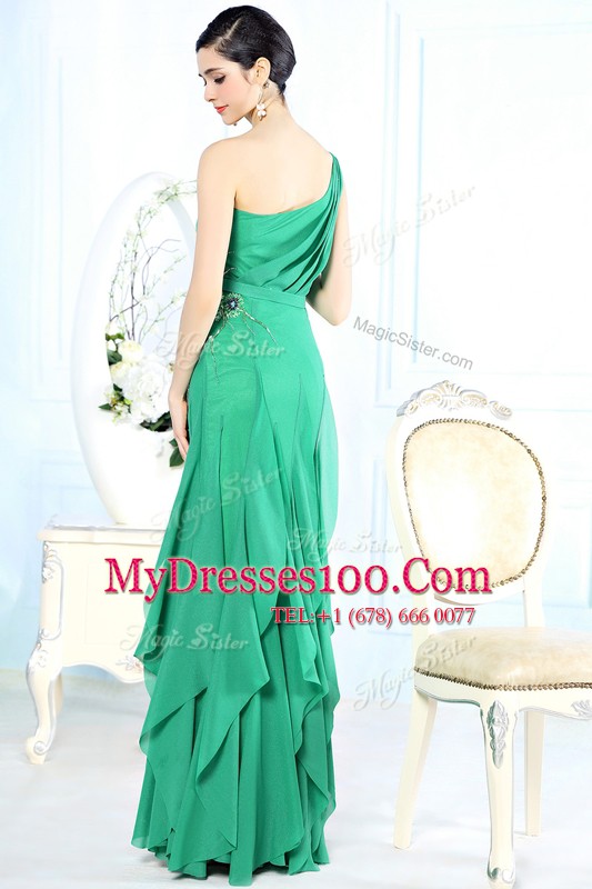 Amazing Green One Shoulder Side Zipper Appliques Homecoming Dress Sleeveless