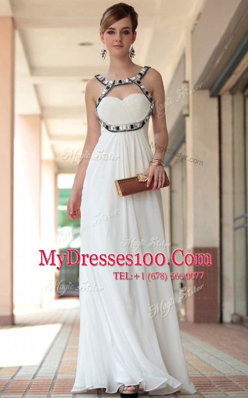 Discount Floor Length Empire Sleeveless White Dress for Prom Side Zipper