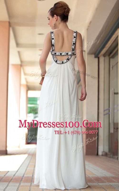 Discount Floor Length Empire Sleeveless White Dress for Prom Side Zipper