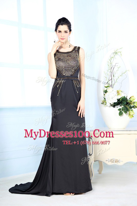 Bateau Sleeveless Side Zipper Evening Dress Black Chiffon