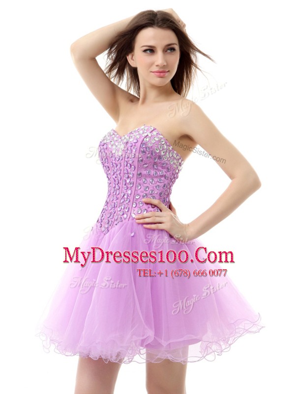 Sleeveless Lace Up Knee Length Beading Evening Dress