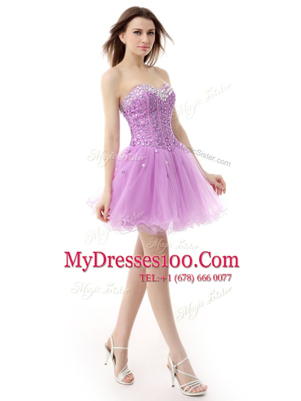 Sleeveless Lace Up Knee Length Beading Evening Dress