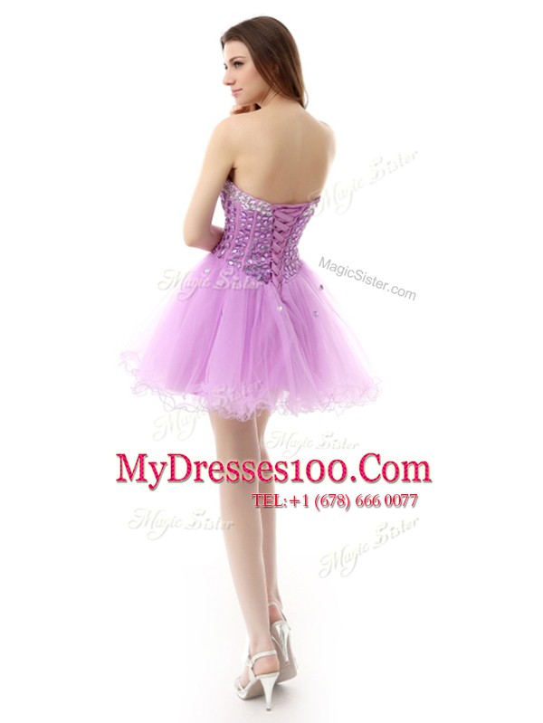 Sleeveless Lace Up Knee Length Beading Evening Dress