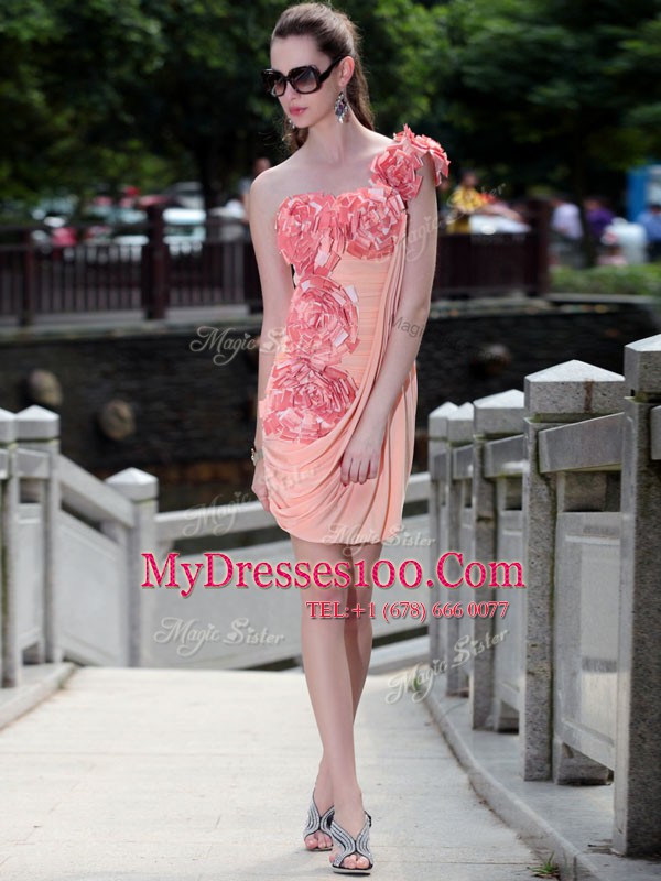 Designer Sweetheart Sleeveless Chiffon Dress for Prom Ruching and Hand Made Flower Zipper