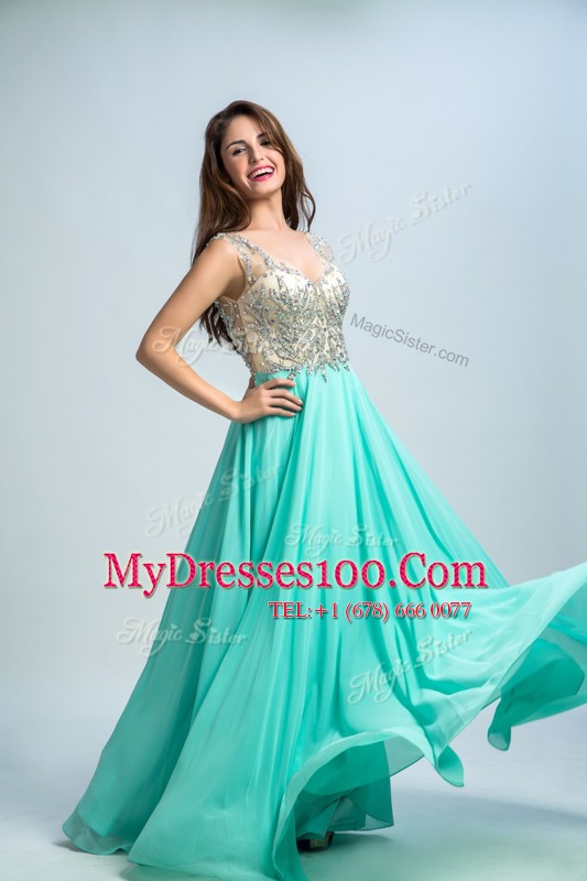 Fabulous Sleeveless Beading and Appliques Zipper Prom Dress