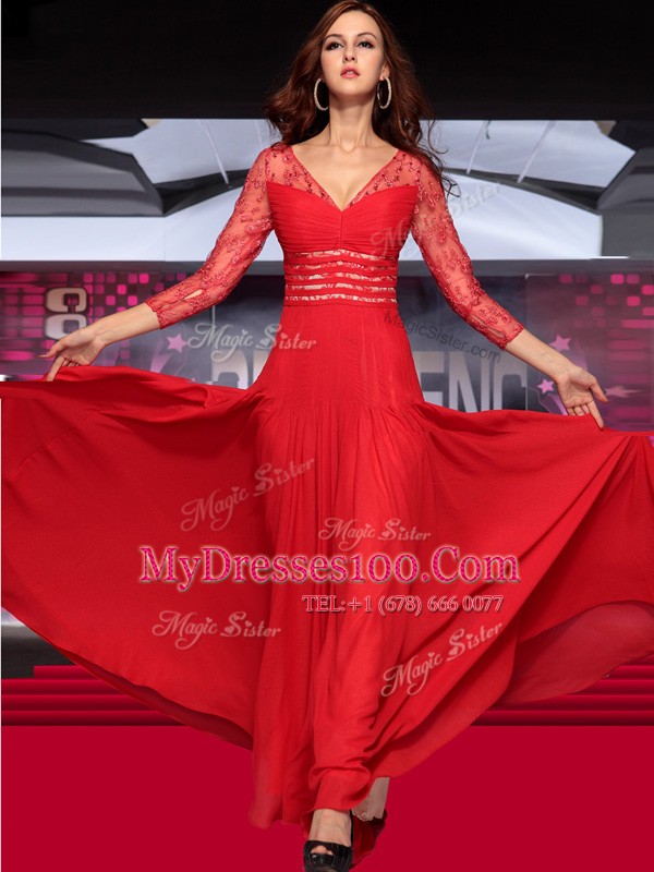 Red Sleeveless Chiffon Zipper Prom Evening Gown for Prom and Party