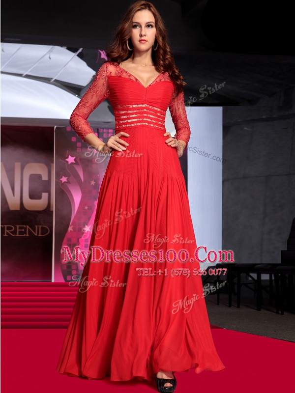 Red Sleeveless Chiffon Zipper Prom Evening Gown for Prom and Party