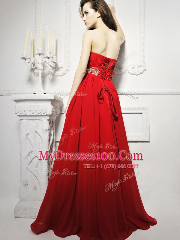 With Train Column/Sheath Sleeveless Red Brush Train Lace Up