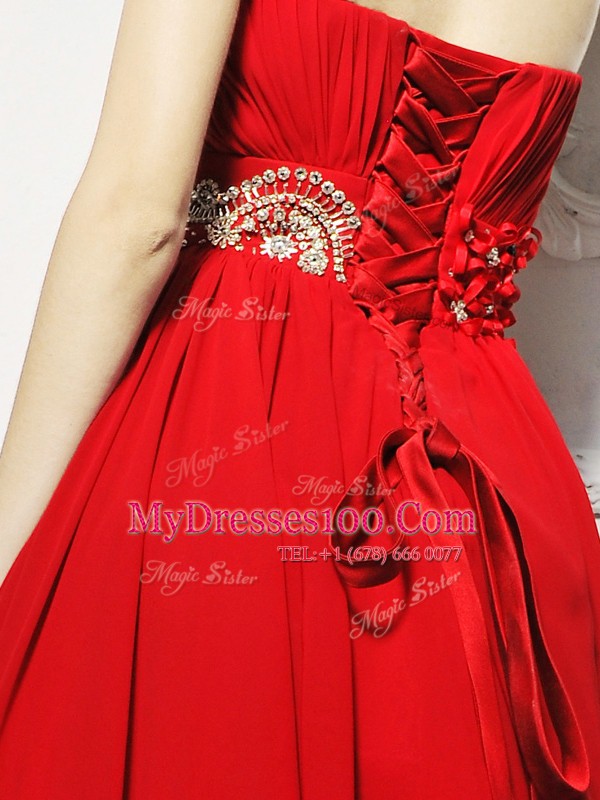 With Train Column/Sheath Sleeveless Red Brush Train Lace Up