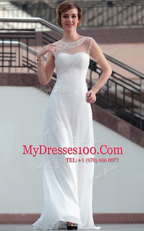 Dynamic Bateau Sleeveless Satin Homecoming Dress Beading and Lace Zipper