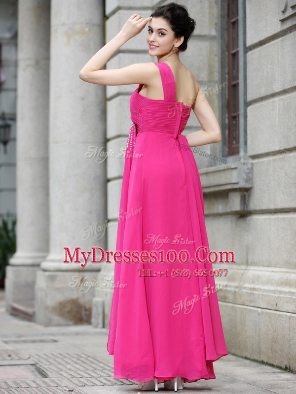 Nice Hot Pink A-line Sequins Prom Dresses Zipper Chiffon Sleeveless Floor Length
