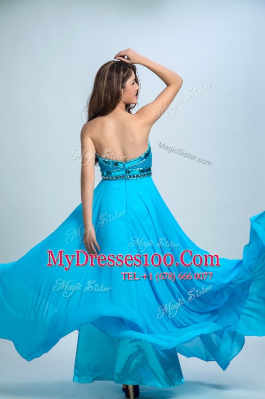 Romantic Baby Blue Column/Sheath Chiffon Sweetheart Sleeveless Beading Floor Length Zipper