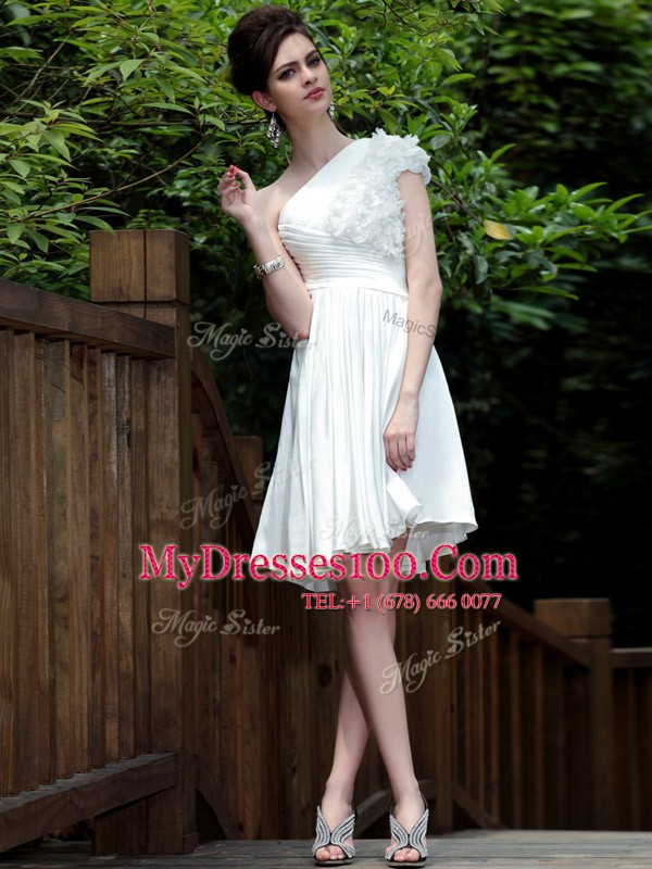 New Arrival White One Shoulder Zipper Beading Cocktail Dress Sleeveless