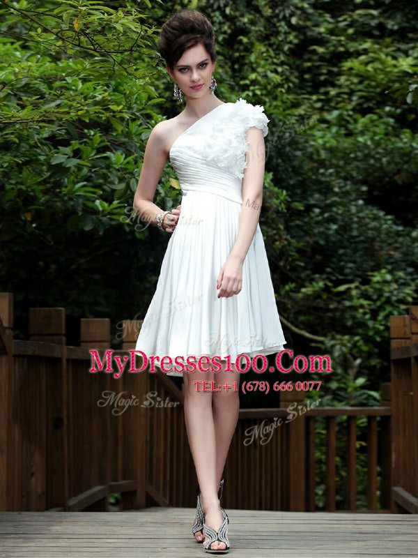 New Arrival White One Shoulder Zipper Beading Cocktail Dress Sleeveless