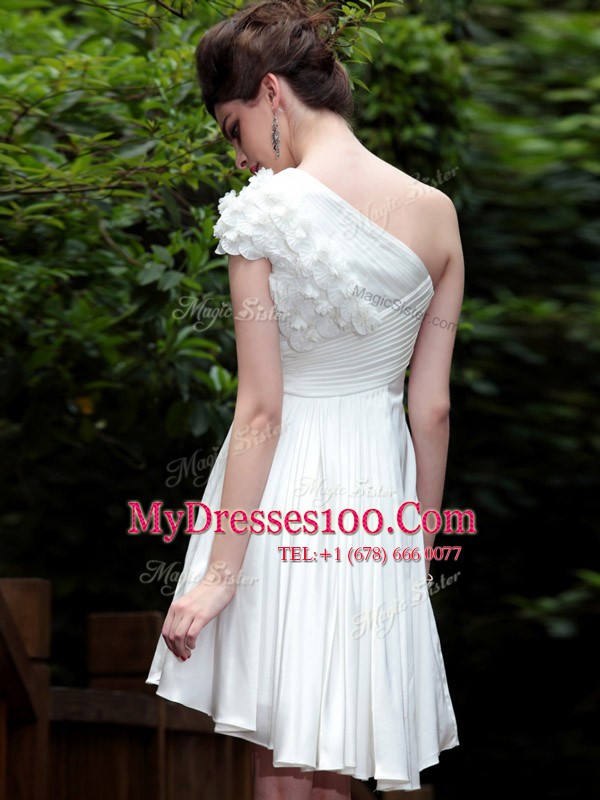 New Arrival White One Shoulder Zipper Beading Cocktail Dress Sleeveless