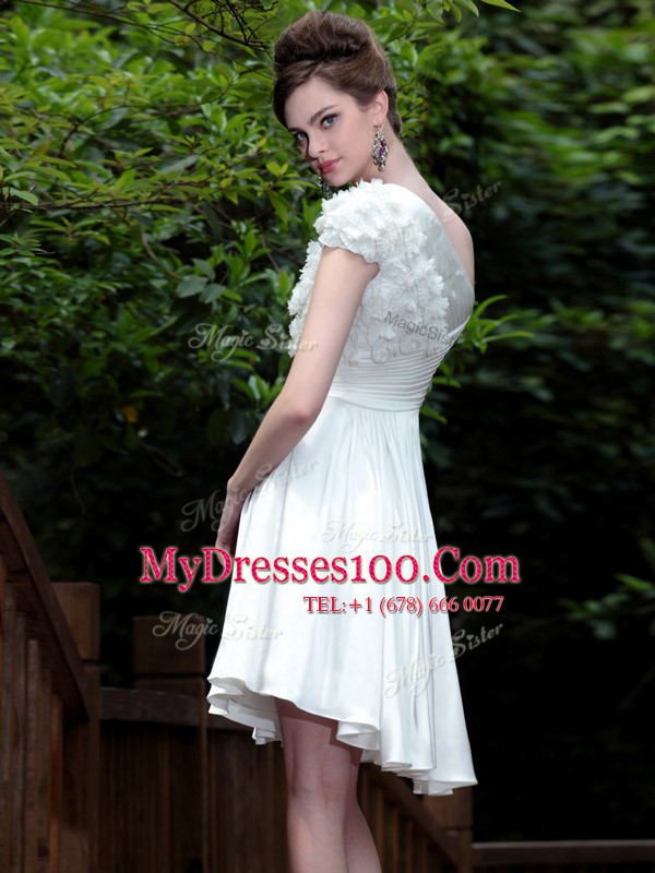 New Arrival White One Shoulder Zipper Beading Cocktail Dress Sleeveless
