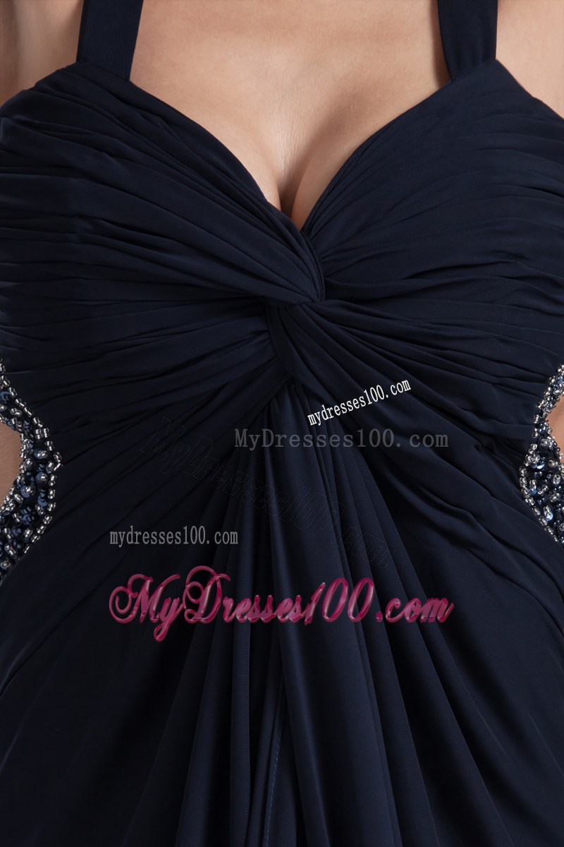 Beading Navy Empire Ankle-length Criss Cross Back Prom Dress