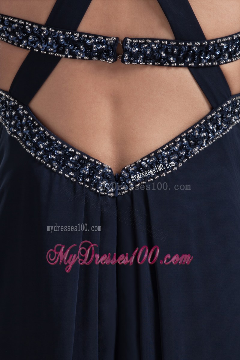 Beading Navy Empire Ankle-length Criss Cross Back Prom Dress